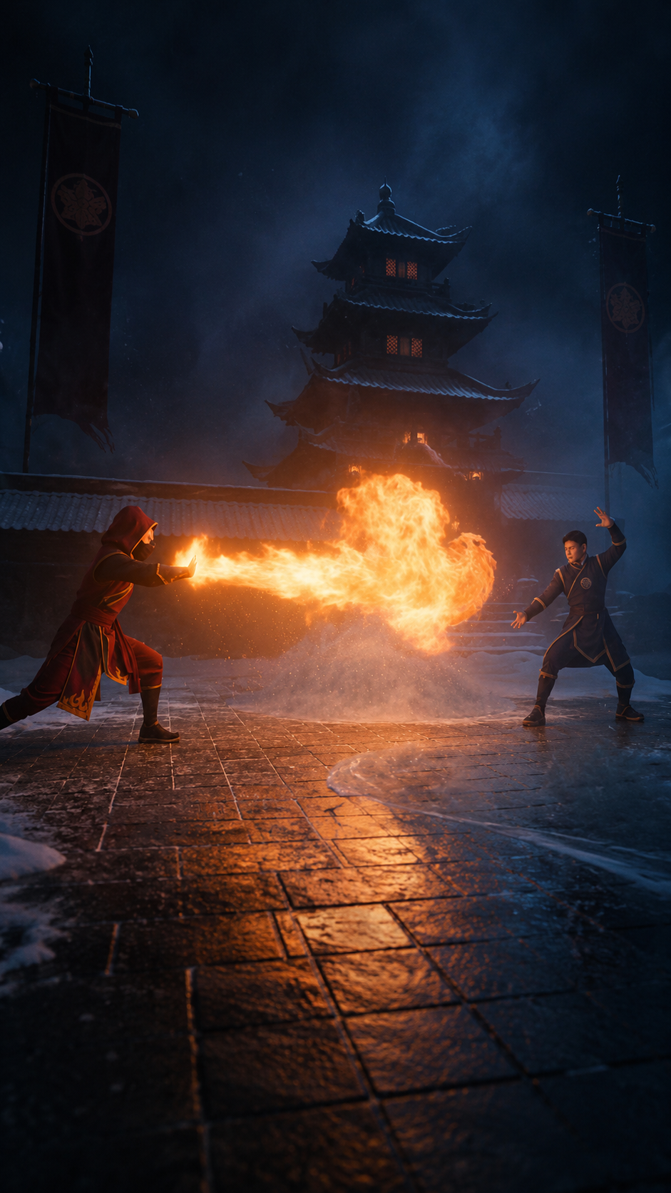 Water Vs Fire Fighting Scene