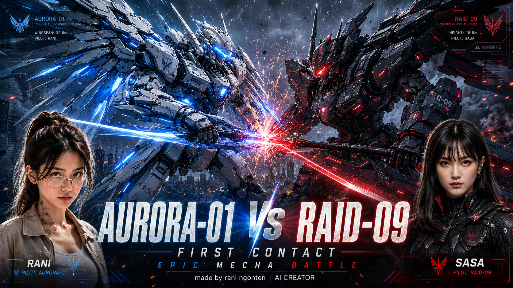 AURORA-01 VS RAID-09 — Blue Angel vs Red Demon