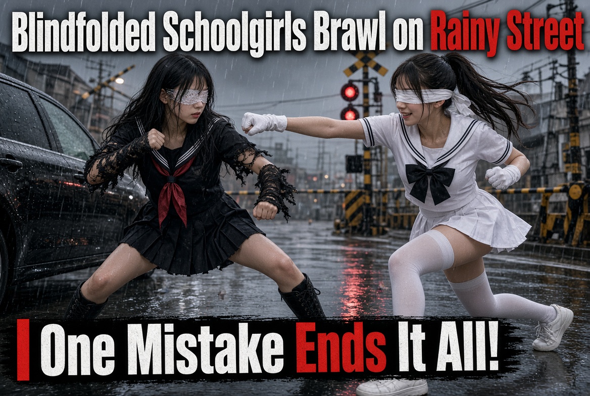 Blindfolded Schoolgirls Brawl on Rainy Street | One Mistake Ends It All!